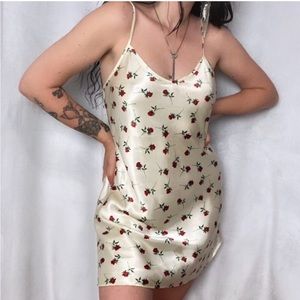 VINTAGE SATIN ROSE PRINTED NIGHT SLIP DRESS